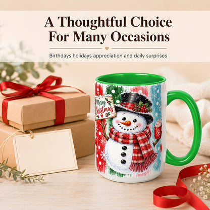 #pl[15oz|Green] Christmas Snowman Coffee Mug, Holiday Cocoa Mug, Ceramic Cup