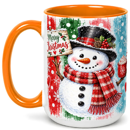 #pl[15oz|Orange] Christmas Snowman Coffee Mug, Holiday Cocoa Mug, Ceramic Cup