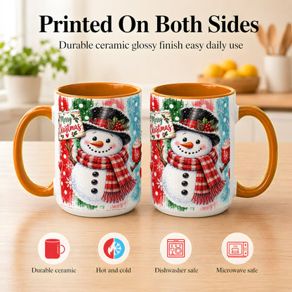 #pl[15oz|Orange] Christmas Snowman Coffee Mug, Holiday Cocoa Mug, Ceramic Cup