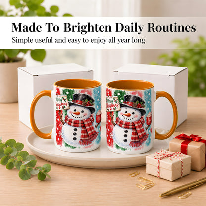 #pl[15oz|Orange] Christmas Snowman Coffee Mug, Holiday Cocoa Mug, Ceramic Cup