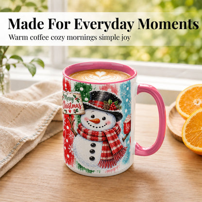#pl[15oz|Pink] Christmas Snowman Coffee Mug, Holiday Cocoa Mug, Ceramic Cup