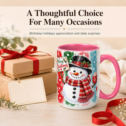 #pl[15oz|Pink] Christmas Snowman Coffee Mug, Holiday Cocoa Mug, Ceramic Cup