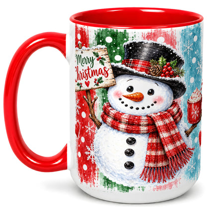 #pl[15oz|Red] Christmas Snowman Coffee Mug, Holiday Cocoa Mug, Ceramic Cup