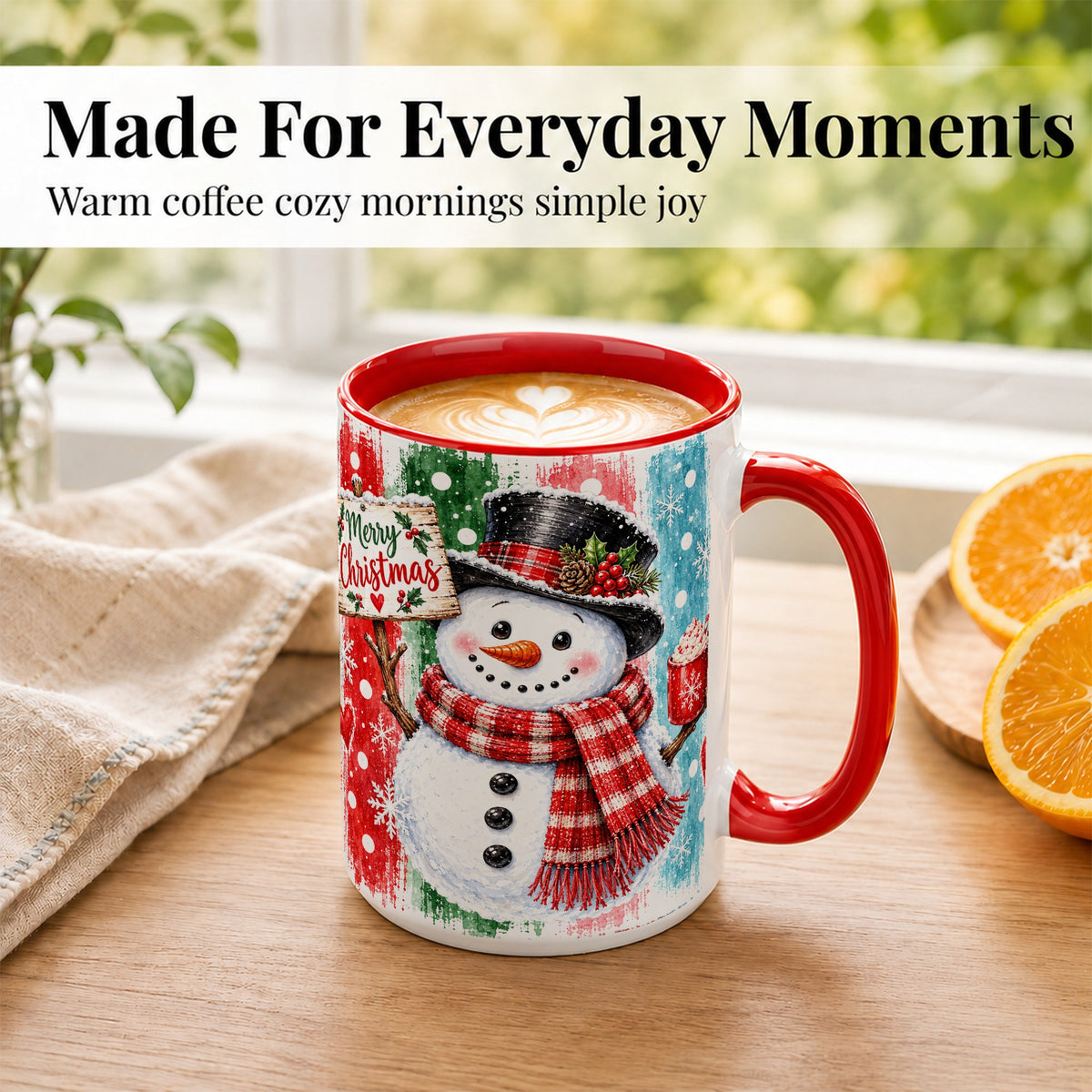 #pl[15oz|Red] Christmas Snowman Coffee Mug, Holiday Cocoa Mug, Ceramic Cup