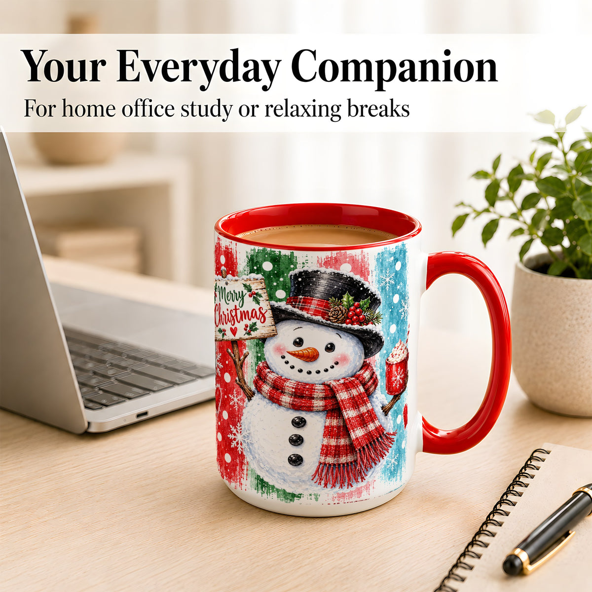 #pl[15oz|Red] Christmas Snowman Coffee Mug, Holiday Cocoa Mug, Ceramic Cup