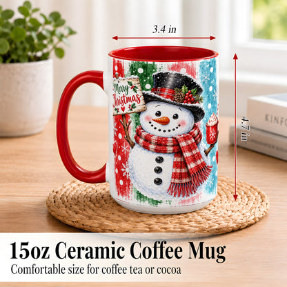 #pl[15oz|Red] Christmas Snowman Coffee Mug, Holiday Cocoa Mug, Ceramic Cup