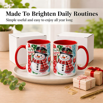 #pl[15oz|Red] Christmas Snowman Coffee Mug, Holiday Cocoa Mug, Ceramic Cup