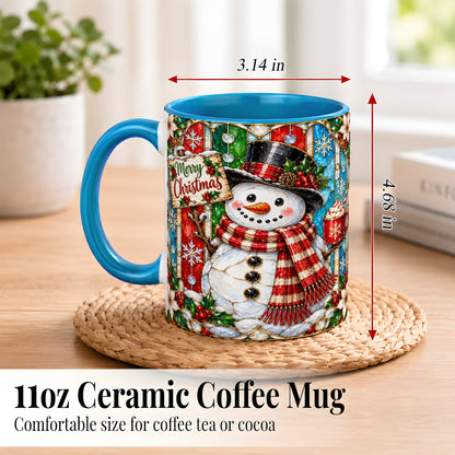 #pl[11oz|Blue] Christmas Snowman Coffee Mug, Stained Glass Style Mug, Ceramic Cup