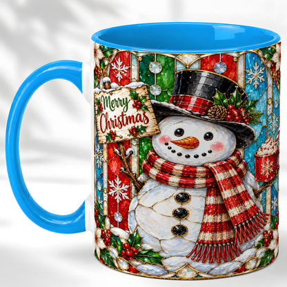 #pl[11oz|Blue] Christmas Snowman Coffee Mug, Stained Glass Style Mug, Ceramic Cup