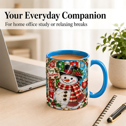 #pl[11oz|Blue] Christmas Snowman Coffee Mug, Stained Glass Style Mug, Ceramic Cup