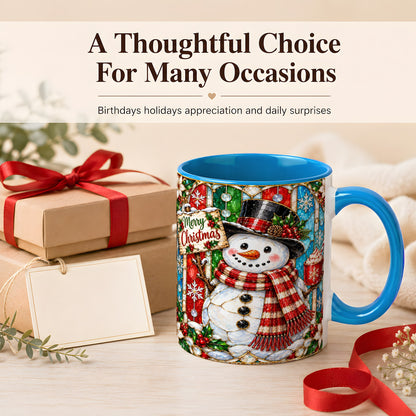 #pl[11oz|Blue] Christmas Snowman Coffee Mug, Stained Glass Style Mug, Ceramic Cup