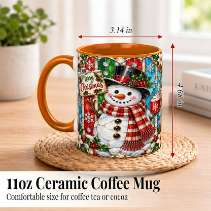 #pl[11oz|Orange] Christmas Snowman Coffee Mug, Stained Glass Style Mug, Ceramic Cup