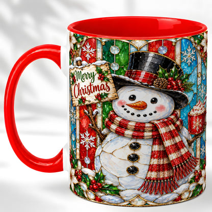 Christmas Snowman Coffee Mug, Stained Glass Style Mug, Ceramic Cup