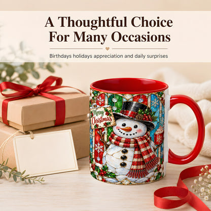 #pl[11oz|Red] Christmas Snowman Coffee Mug, Stained Glass Style Mug, Ceramic Cup