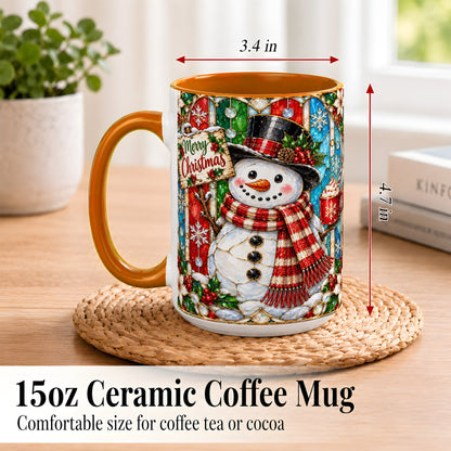 #pl[15oz|Orange] Christmas Snowman Coffee Mug, Stained Glass Style Mug, Ceramic Cup