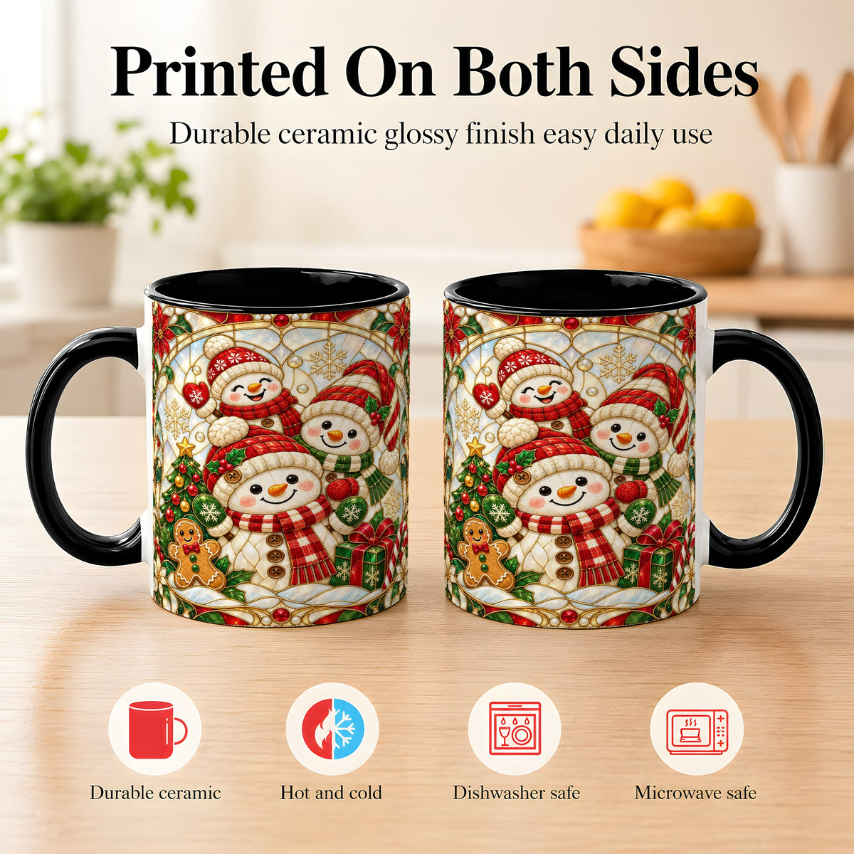 #pl[11oz|Black] Snowman Family Coffee Mug, Christmas Snowman Mug, Ceramic Cup