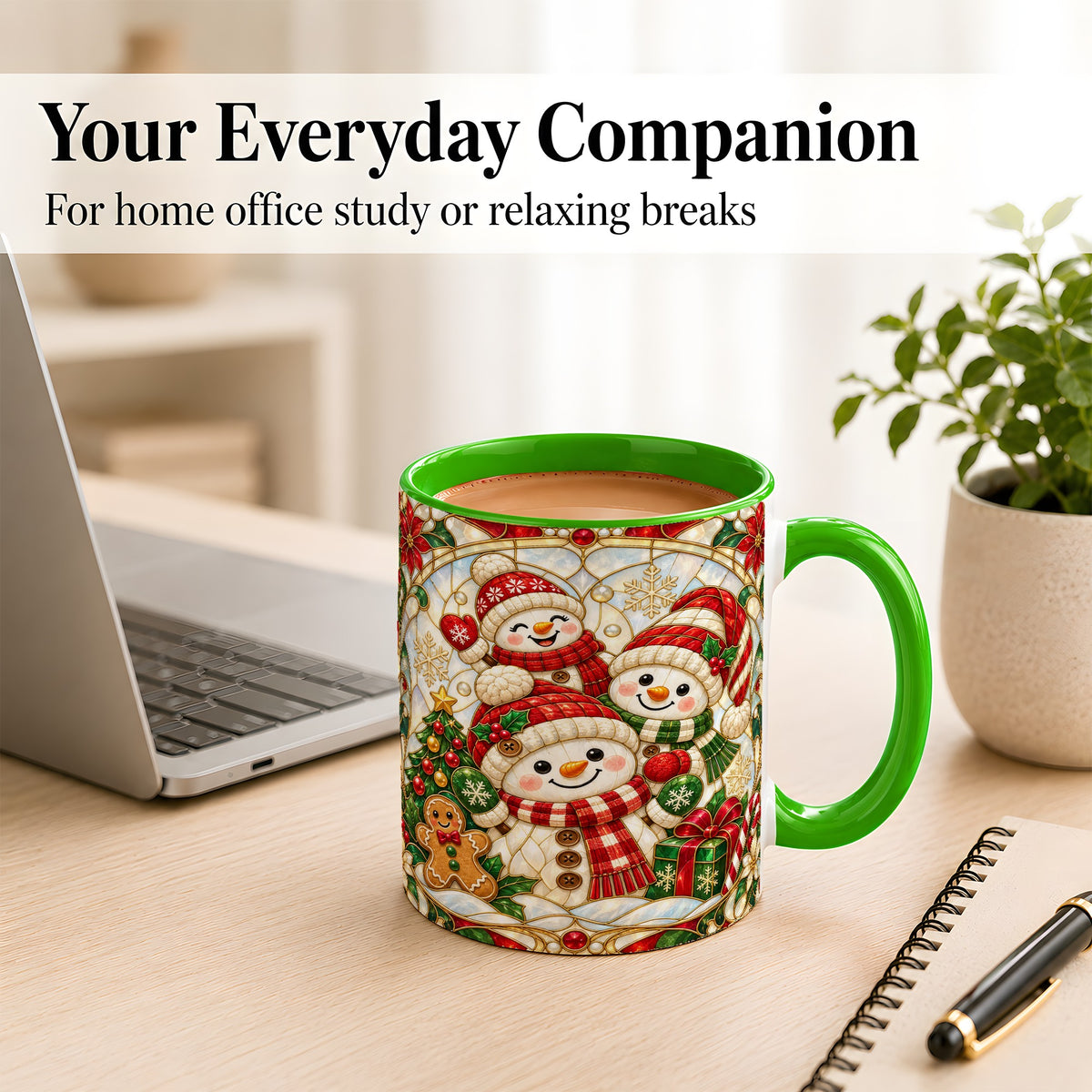 #pl[11oz|Green] Snowman Family Coffee Mug, Christmas Snowman Mug, Ceramic Cup