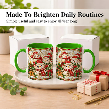 #pl[11oz|Green] Snowman Family Coffee Mug, Christmas Snowman Mug, Ceramic Cup