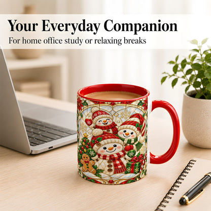 #pl[11oz|Red] Snowman Family Coffee Mug, Christmas Snowman Mug, Ceramic Cup