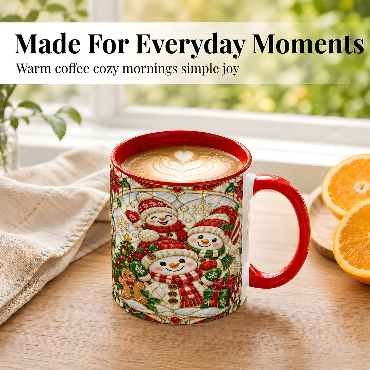 #pl[11oz|Red] Snowman Family Coffee Mug, Christmas Snowman Mug, Ceramic Cup