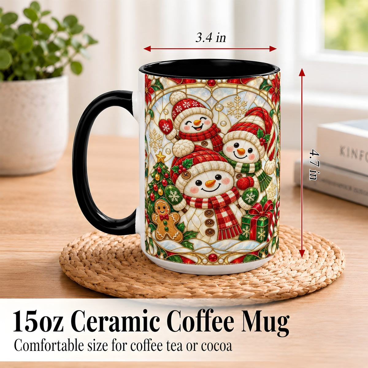#pl[15oz|Black] Snowman Family Coffee Mug, Christmas Snowman Mug, Ceramic Cup