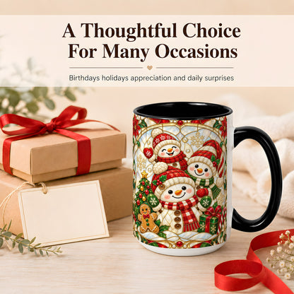 #pl[15oz|Black] Snowman Family Coffee Mug, Christmas Snowman Mug, Ceramic Cup