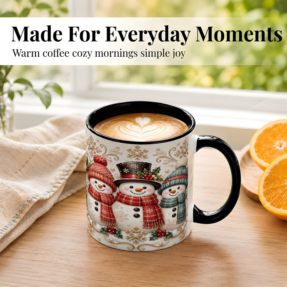 #pl[11oz|Black] Snowman Trio Coffee Mug, Plaid Christmas Mug, Ceramic Cup