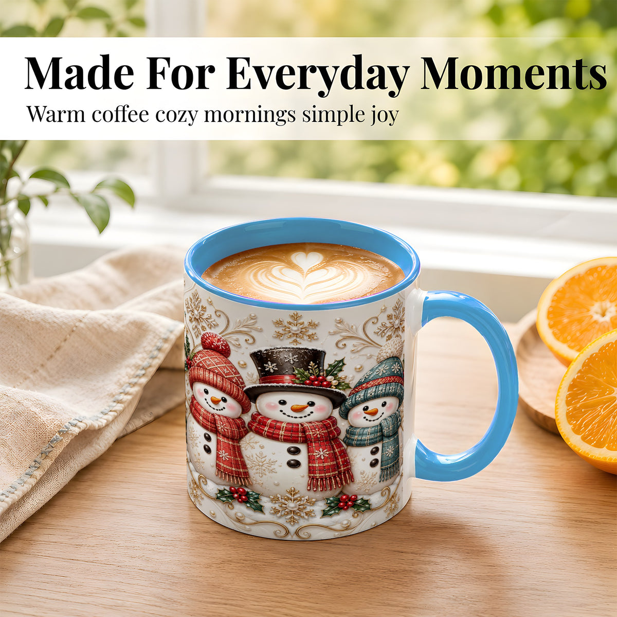 #pl[11oz|Blue] Snowman Trio Coffee Mug, Plaid Christmas Mug, Ceramic Cup