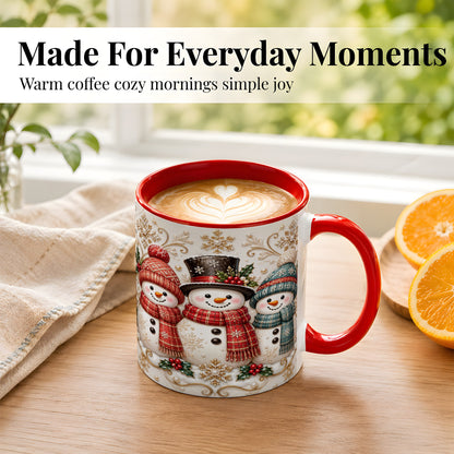 #pl[11oz|Red] Snowman Trio Coffee Mug, Plaid Christmas Mug, Ceramic Cup