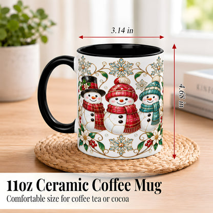 #pl[11oz|Black] Stained Glass Snowman Coffee Mug, Christmas Snowman Mug, Ceramic Cup