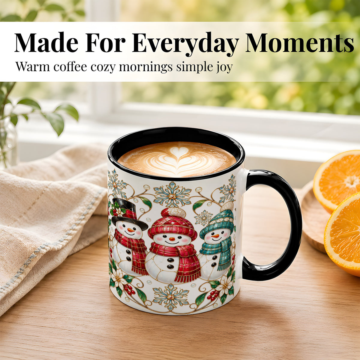 #pl[11oz|Black] Stained Glass Snowman Coffee Mug, Christmas Snowman Mug, Ceramic Cup