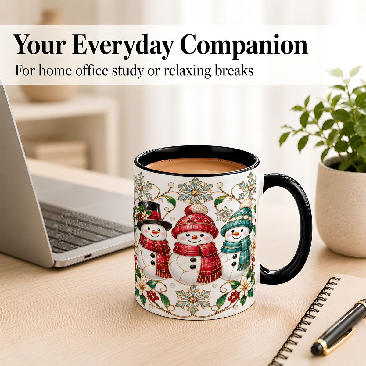 #pl[11oz|Black] Stained Glass Snowman Coffee Mug, Christmas Snowman Mug, Ceramic Cup