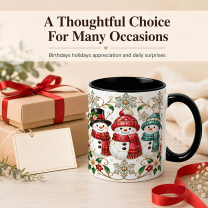 #pl[11oz|Black] Stained Glass Snowman Coffee Mug, Christmas Snowman Mug, Ceramic Cup