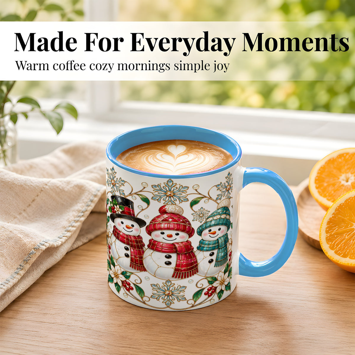 #pl[11oz|Blue] Stained Glass Snowman Coffee Mug, Christmas Snowman Mug, Ceramic Cup