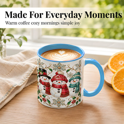 #pl[11oz|Blue] Stained Glass Snowman Coffee Mug, Christmas Snowman Mug, Ceramic Cup