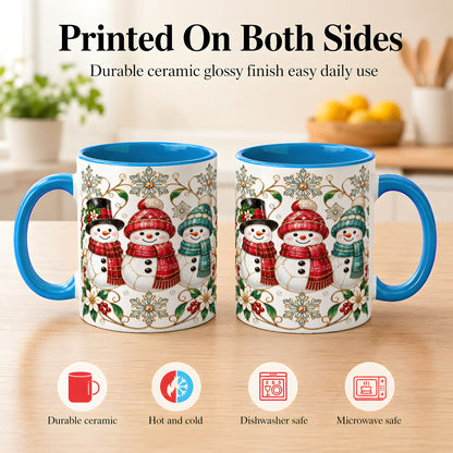 #pl[11oz|Blue] Stained Glass Snowman Coffee Mug, Christmas Snowman Mug, Ceramic Cup