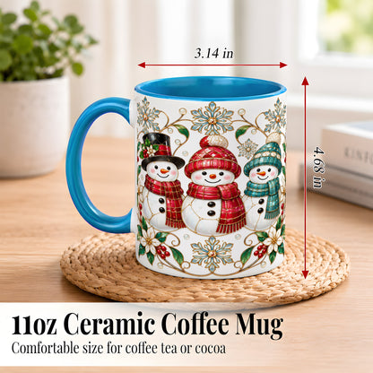 #pl[11oz|Blue] Stained Glass Snowman Coffee Mug, Christmas Snowman Mug, Ceramic Cup