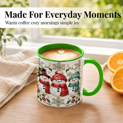 #pl[11oz|Green] Stained Glass Snowman Coffee Mug, Christmas Snowman Mug, Ceramic Cup