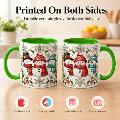#pl[11oz|Green] Stained Glass Snowman Coffee Mug, Christmas Snowman Mug, Ceramic Cup