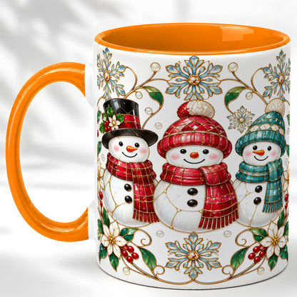 #pl[11oz|Orange] Stained Glass Snowman Coffee Mug, Christmas Snowman Mug, Ceramic Cup