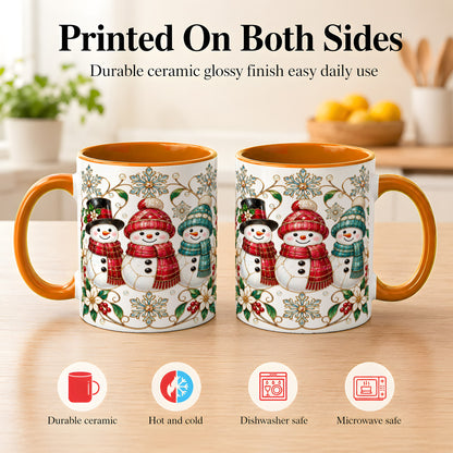 #pl[11oz|Orange] Stained Glass Snowman Coffee Mug, Christmas Snowman Mug, Ceramic Cup