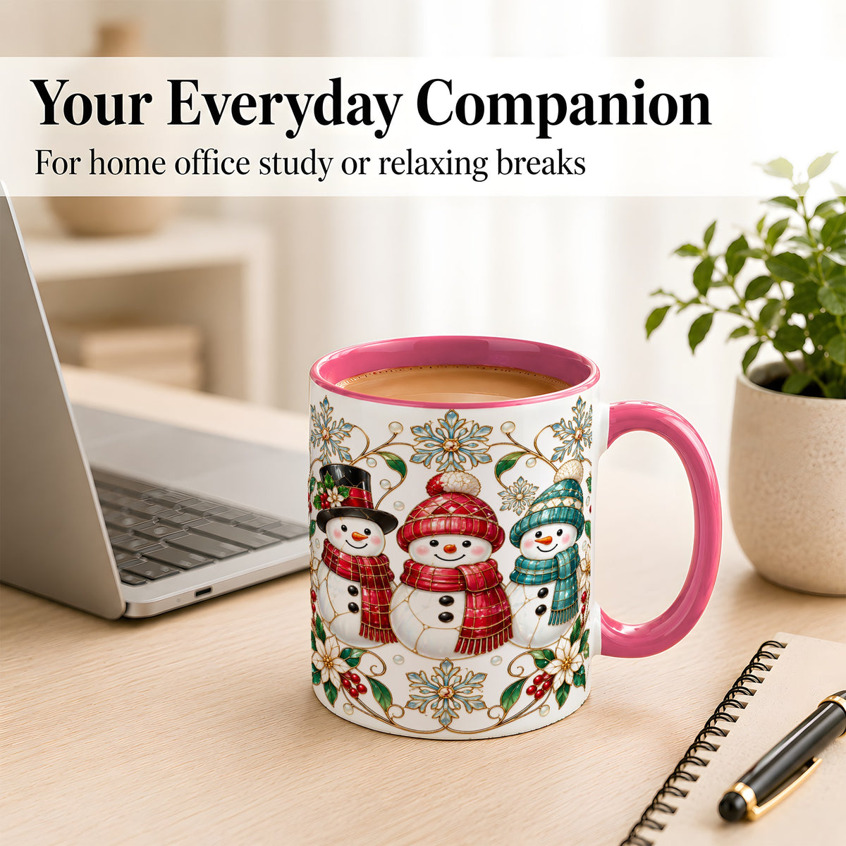 #pl[11oz|Pink] Stained Glass Snowman Coffee Mug, Christmas Snowman Mug, Ceramic Cup