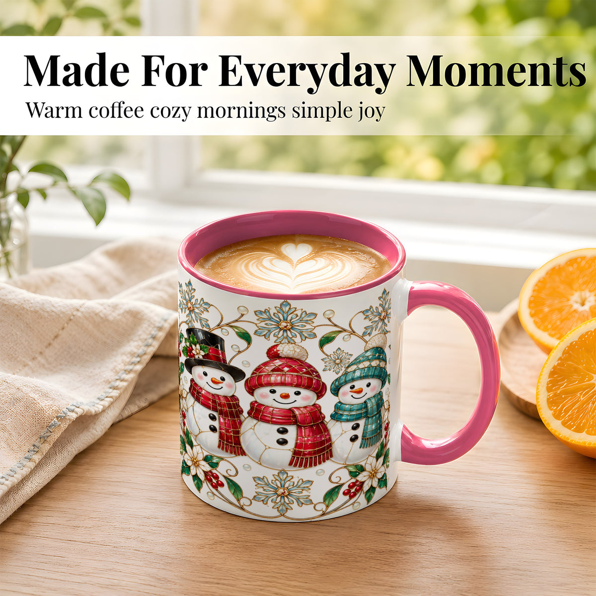 #pl[11oz|Pink] Stained Glass Snowman Coffee Mug, Christmas Snowman Mug, Ceramic Cup