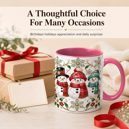 #pl[11oz|Pink] Stained Glass Snowman Coffee Mug, Christmas Snowman Mug, Ceramic Cup