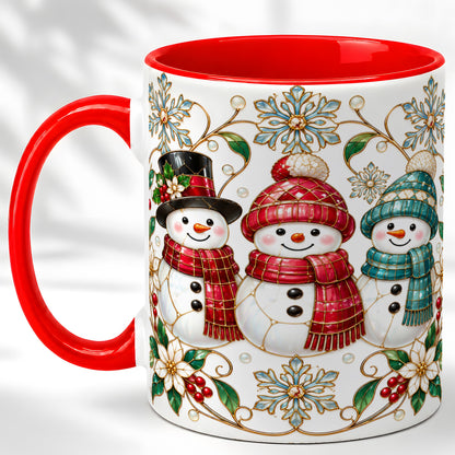 Stained Glass Snowman Coffee Mug, Christmas Snowman Mug, Ceramic Cup