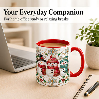 #pl[11oz|Red] Stained Glass Snowman Coffee Mug, Christmas Snowman Mug, Ceramic Cup