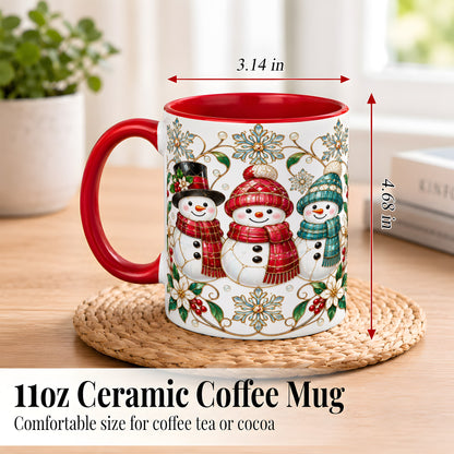 #pl[11oz|Red] Stained Glass Snowman Coffee Mug, Christmas Snowman Mug, Ceramic Cup