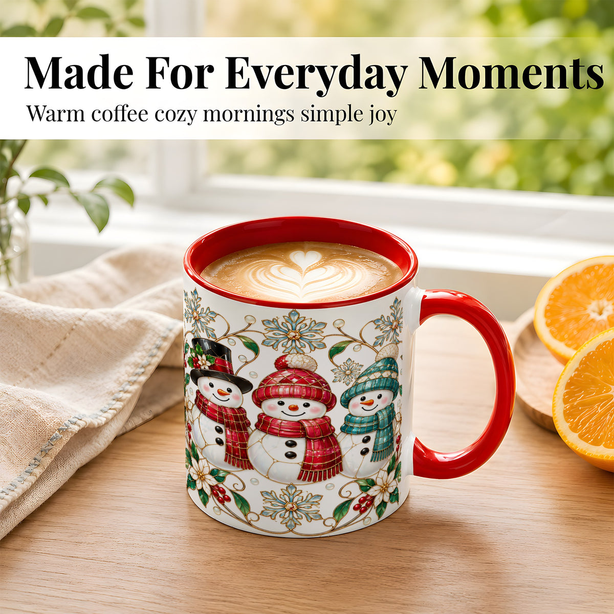 #pl[11oz|Red] Stained Glass Snowman Coffee Mug, Christmas Snowman Mug, Ceramic Cup