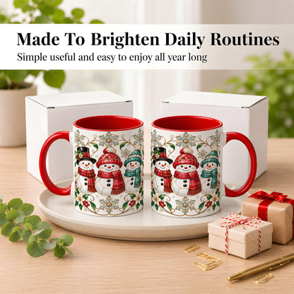 #pl[11oz|Red] Stained Glass Snowman Coffee Mug, Christmas Snowman Mug, Ceramic Cup
