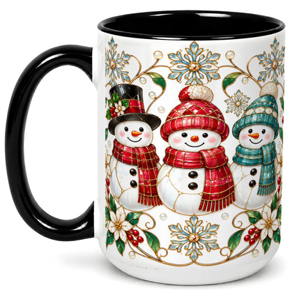 #pl[15oz|Black] Stained Glass Snowman Coffee Mug, Christmas Snowman Mug, Ceramic Cup